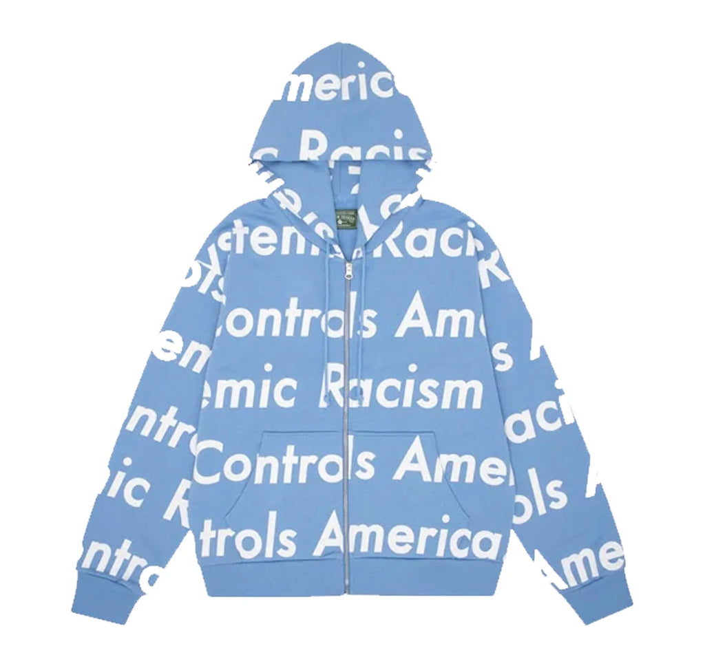 Denim Tears x Arthur Jafa Systemic Racism Controls America Zip Up Hoodie Dusty Blue