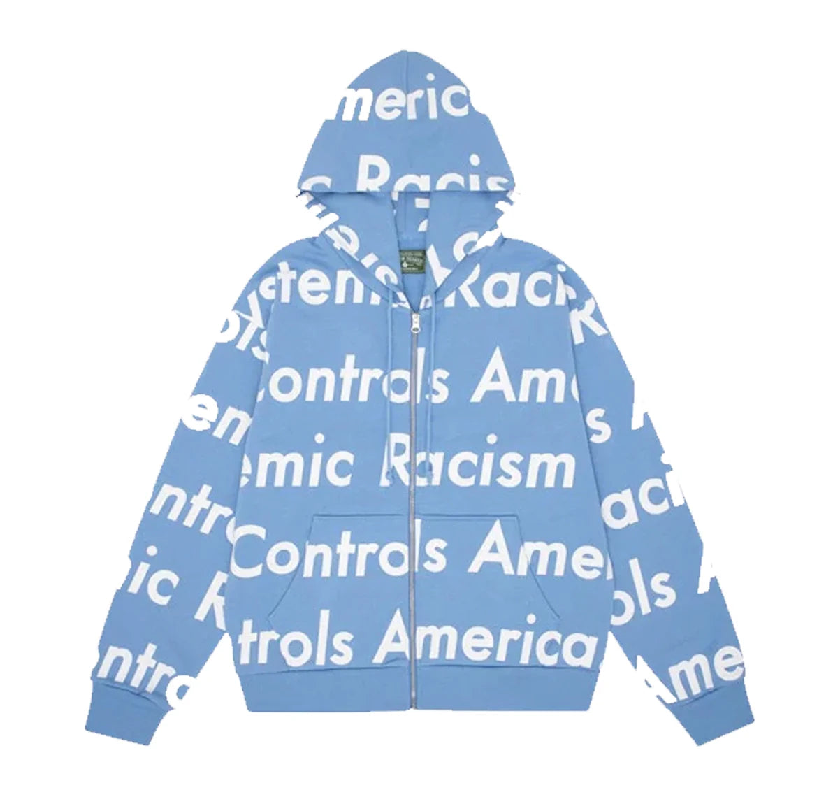 Denim Tears x Arthur Jafa Systemic Racism Controls America Zip Up Hoodie Dusty Blue